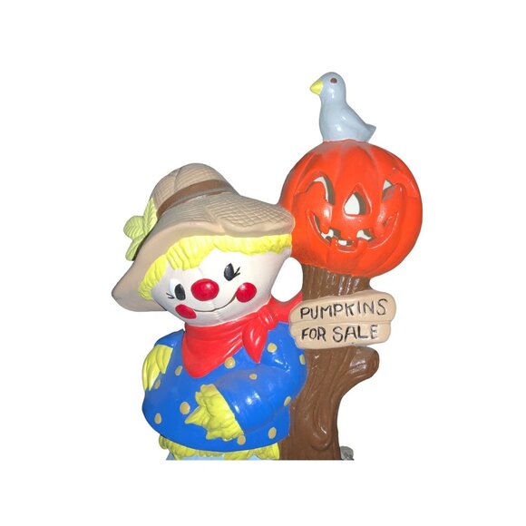 Halloween Scarecrow and Pumpkin Figurine 12 Inch Vintage Ceramic - Picture 9 of 10